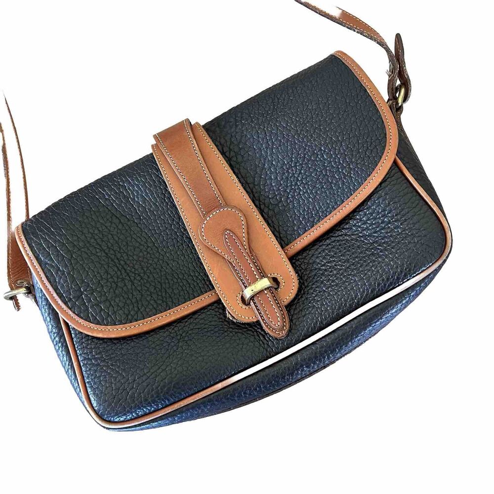 Vintage 90s Dooney & Bourke Navy Blue AWL Leather Equestrian Crossbody Bag